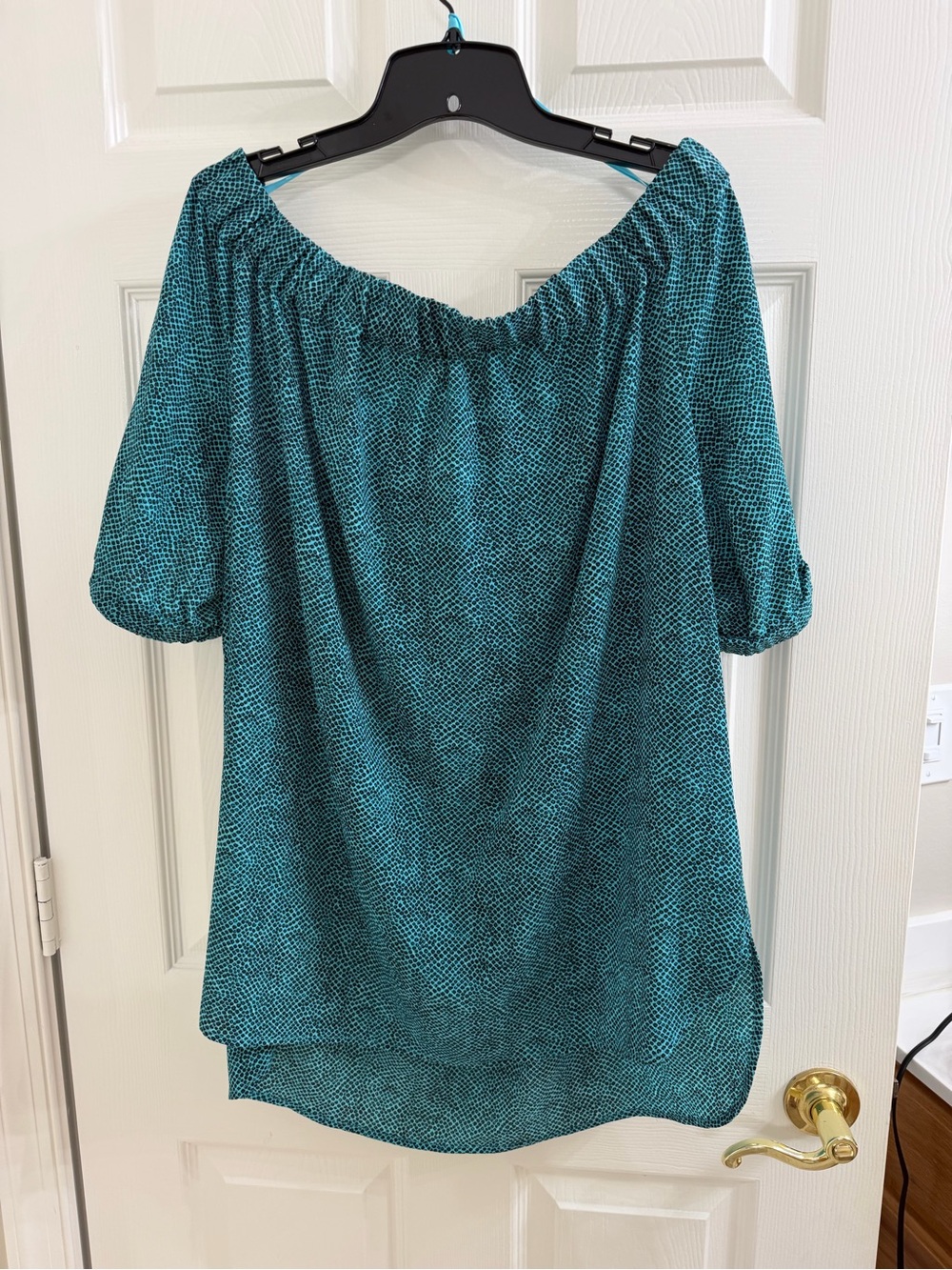 Michael Kors Teal Off-Shoulder Puff Sleeve Women's Top Size XL - Picture 1 of 4